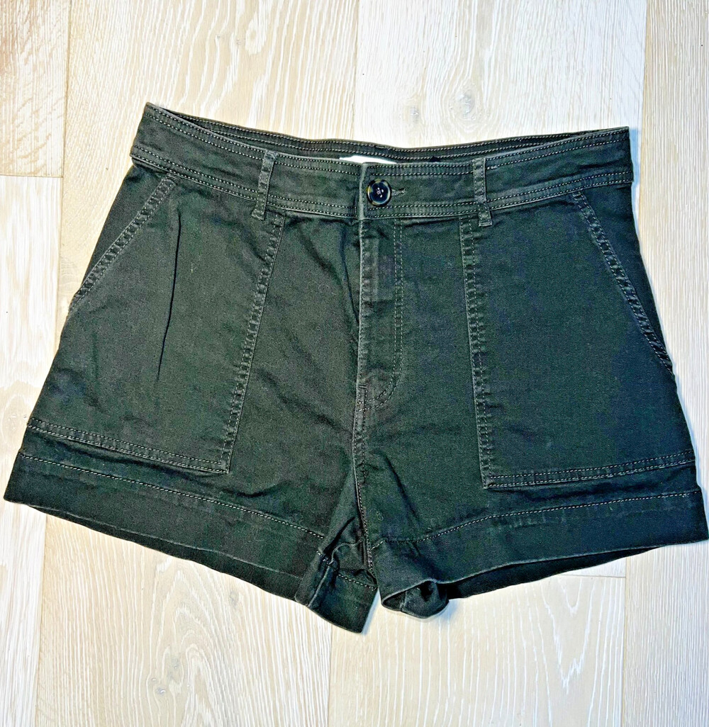 H&M - Denim Safari Shorts Women's 12 Dark Olive Green 4-Pocket Zip Fly